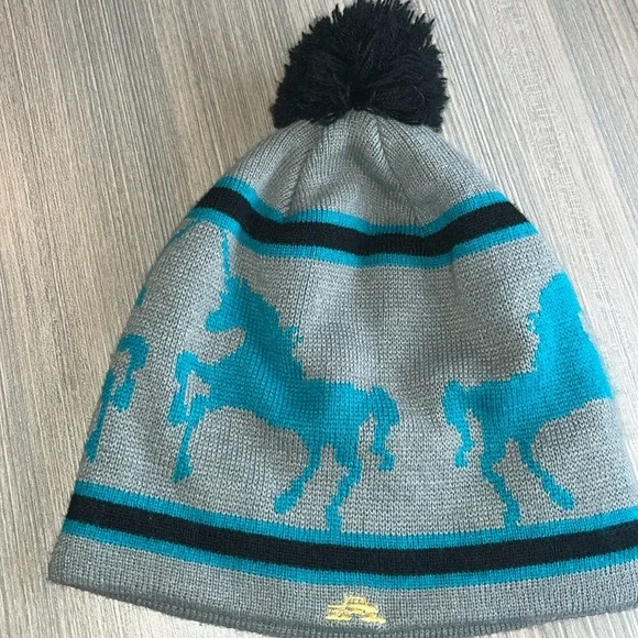 NWOT Grey, Black, & Turquoise Knit Unicorn Hat with Pom from Purveyors o… - Picture 2 of 7